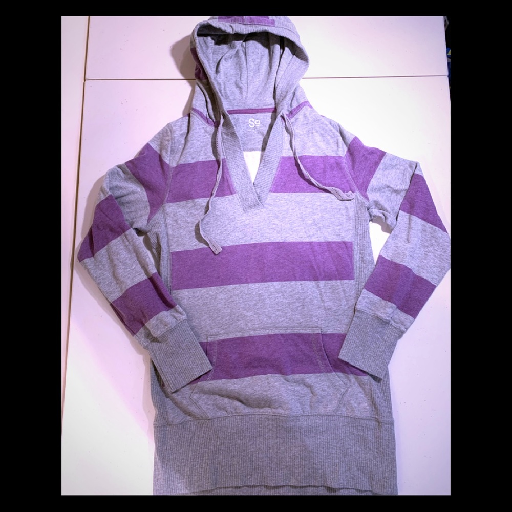 So Grey & Purple Striped Hoodie Sweatshirt Jrs L